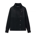 Damen Jeansjacke in Schwarz mit asymmetrischer Knopfleiste und Stehkragen - S / Schwarz