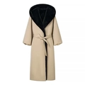 Cappotto invernale kaki con cappuccio fodera in eco-pelliccia nera e cintura in vita - Taglia S / Kaki