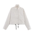Damenjacke mit Polka-Dots, Stehkragen und verstellbarem Kordelzug am Saum auf weißem Grund - XS / Weiß Gepunktet