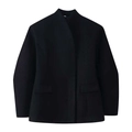 Giacca corta nera in tweed alla moda con colletto dritto e tasche a pattina per donna autunno - S / Nero