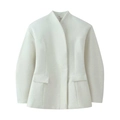 Giacca minimalista in lana beige da donna con collo alto e tessuto dalla trama ruvida - S / Bianco