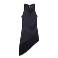 Satin cowl neck sleeveless top for women featuring flowing asymmetric fringe hem - XS / Black