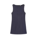 Minimalist navy blue sleeveless striped dress with a classic round neck and back zipper - S / Navy Blue