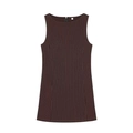 Sleeveless coffee brown striped mini dress with a straight cut and rear zipper detail - S / Coffee
