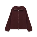 Women's burgundy knit cardigan with lapel collar and zip-up textured stripe pattern - S / Tops / Dark Red