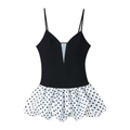 Women's V-neck sleeveless polka dot dress with mesh patchwork and spaghetti straps - S / Black and White Polka Dot Stitching