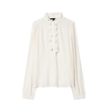 Elegante camicetta avorio a maniche lunghe con collo alto a balze e bottoni frontali - XS / Bianco