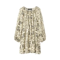 Summer floral lantern sleeve mini dress with adjustable drawstring waist and abstract print - XS / Olive Green Print