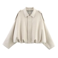 Chic beige Bomberjacke in Wildlederoptik mit Schulterklappen und elastischem Saum - XS / Gebrochenes Weiß
