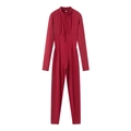 Slim fit dark red long sleeve yoga jumpsuit with high collar and front zipper detail - S / Burgundy