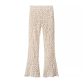 Pantalon évasé élégant en dentelle beige à taille haute avec motifs évidés - S / Abricot