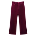 Elegante burgunderrote Samthose mit hoher Taille und glänzendem Stoff für Damen - S / Weinrote Hose