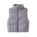 Gilet imbottito grigio vintage da donna con maglia a trecce, collo alto e zip frontale - XS / Grigio
