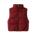 Gilet imbottito bordeaux da donna in maglia a trecce con collo alto e cerniera lampo - XS / Borgogna