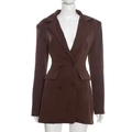 Elegant slim fit double-breasted brown blazer dress with peaked lapel and long sleeves - S / Coffee