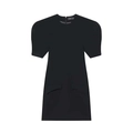 Elegante vestido corto negro con mangas abullonadas y bolsillos sobre fondo blanco - XS / Negro