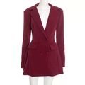 Elegantes weinrotes zweireihiges Blazer-Kleid mit Reverskragen und Falten am Saum - S / Burgunderrot