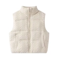 Gilet imbottito in maglia da donna bianco crema con trama a trecce e collo alto - XS / Bianco latte