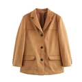 Klassischer brauner Damen-Wildleder-Blazer mit Reverskragen und Knopfverschluss - S / Khaki