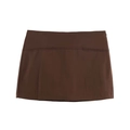 Minigonna a vita alta minimalista marrone scuro con zip laterale e cuciture decorative - XS / Marrone Scuro