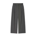 Pantalón ancho gris oscuro con raya diplomática, talle alto y cierre de doble botón - XS / Pantalones de rayas