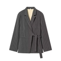 Chaqueta de traje gris marengo de raya diplomática con lazada lateral y solapas de pico - XS / Top a rayas