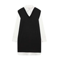 Abito mini 2 in 1 da donna con gilet in maglia nera e camicia bianca a maniche lunghe - XS / Patchwork Nero e Bianco
