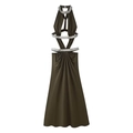 Deep olive green halter neck maxi dress with sequin trim and hollow-out waist design - S / Deep Olive Green