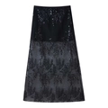 High waist black A-line maxi skirt with sheer mesh hem and sparkling sequin embroidery - S / Black