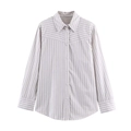 Chemise beige minimaliste à rayures verticales avec détails rayés sur les épaules - XS / Rayures Grises et Blanches