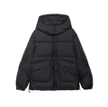 Detail of black hooded puffer jacket with matte nylon fabric and large flap pockets - S / Black