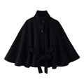 Mantello nero da donna con collo alto, cintura in vita e silhouette a trapezio svasata - S / Nero
