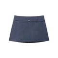 Minifalda clásica de talle alto azul marino a rayas con cinturón de hebilla metálica - XS / Rayas Azul Marino