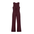 Tuta smanicata da donna bordeaux con scollo a V, cerniera frontale e gambe a zampa - XS / Borgogna