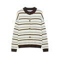Striped long-sleeve knit cardigan with crew neck and button-down front in multi-color stripes - S / As Shown