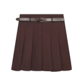Classic high-waisted pleated brown midi skirt with a slim faux leather belt for women - XS / Coffee