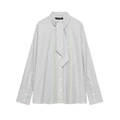 Vertical striped long sleeve shirt for women featuring a stylish bow tie collar design - XS / Black & White Stripes