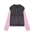 Cardigan in maglia a righe da donna con maniche rosa a contrasto e chiusura a bottoni - S / Rosa e Grigio