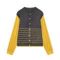 Cardigan in maglia a righe color-block da donna in grigio scuro e giallo vivace - S / Color Block Giallo Grigio