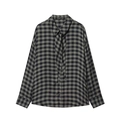 Damen Karohemd in Grau und Schwarz mit eleganter Halsschleife und langen Ärmeln - XS / Schwarz Grau Kariert