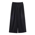 Pantalón negro clásico de talle alto y pernera ancha con pliegues elegantes y tejido de traje - XS / Pantalones Negros