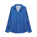 Camicia a maniche lunghe con vestibilità comoda a righe verticali blu navy e bianche e colletto - S / Blu