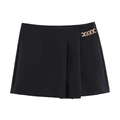 Short noir à taille haute pour femme avec plis, chaîne dorée et fermeture éclair latérale - XS / Noir