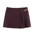 Short ligne A taille haute violet foncé pour femme avec chaîne dorée et plissages - XS / Bordeaux