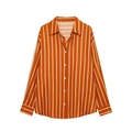 Camicia a maniche lunghe a righe verticali arancioni e bianche con colletto classico - S / Arancione