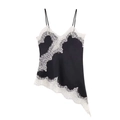 Women's black satin camisole with white eyelash lace trim and irregular hemline - XS / Black Beige