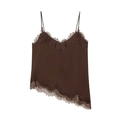 Dunkelbraunes Satin-Unterhemd mit Spitze und asymmetrischem Saum für Damen - XS / Kaffeebraun