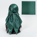 Elegant deep green satin square scarf with a smooth glossy finish and silky texture - Dark Green