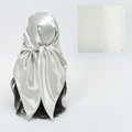 Elegant champagne satin silk square scarf shown flat and as a stylish head wrap - Light Gray