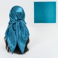 Peacock blue 90cm satin silk square scarf with a smooth glossy finish for headwear - Cyan Blue